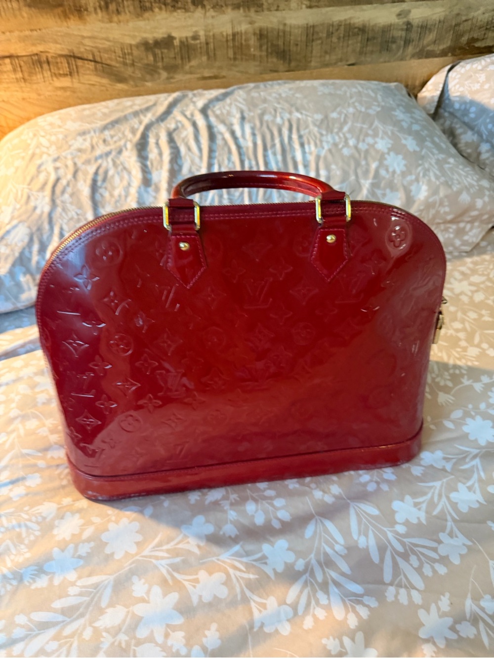 Louis Vuitton Vernis Alma Satchel in Deep Red Patent
